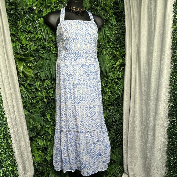 LANE BRYANT Dress Women 18 Blue Pink A Line Sleeveless Square Neck Maxi 2801 - Picture 3 of 9